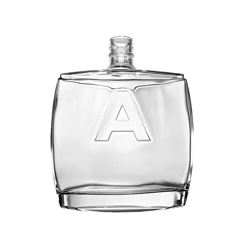 Flat Whisky Brandy Glass Bottle With Engraved Logo 1000ml