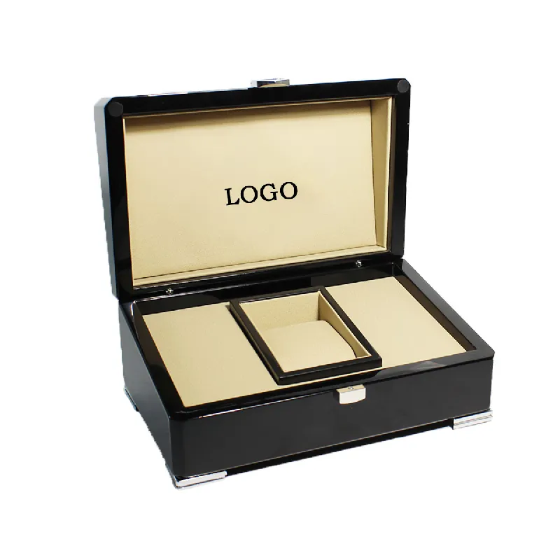 Black Baked Paint Wooden Single Watch Box With Lock