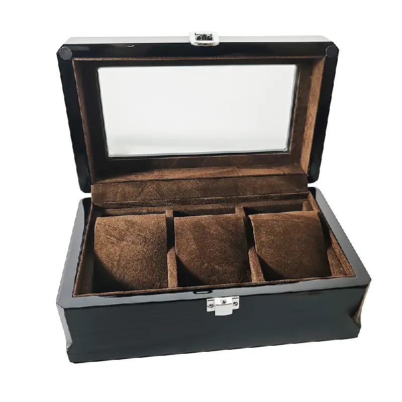 Black Wooden 3 Watch Storage Box With Window