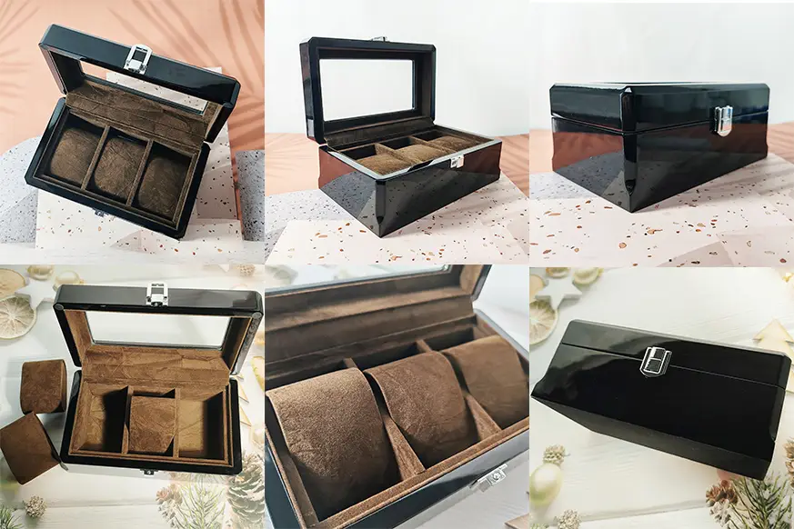 Black Wooden 3 Watch Storage Box With Window