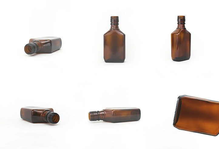 Customized Amber Glass Flat Rectangular Flask Liquor Bottle for Premium Spirits 200ml