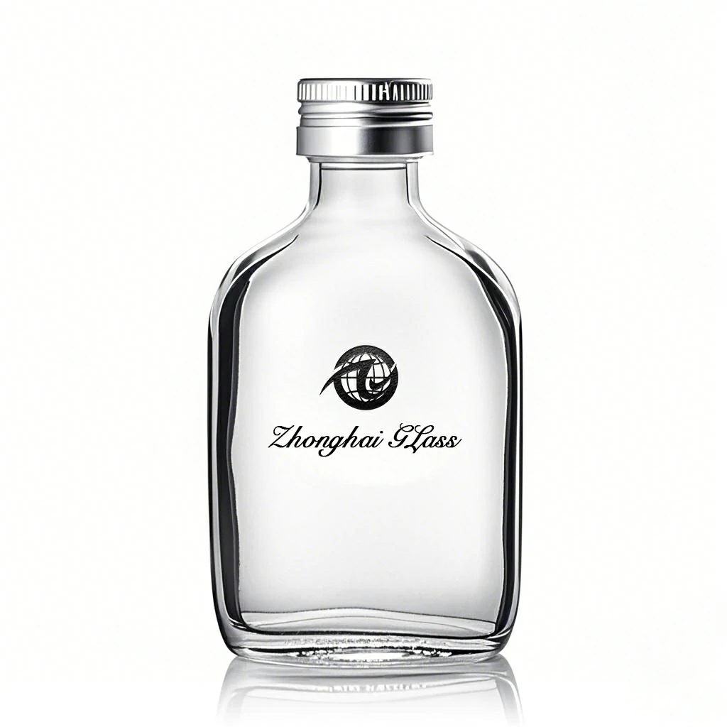 Flat Empty Flask Liquor Brandy Glass Bottle 50ml 100ml 200ml 250ml 350ml 500ml