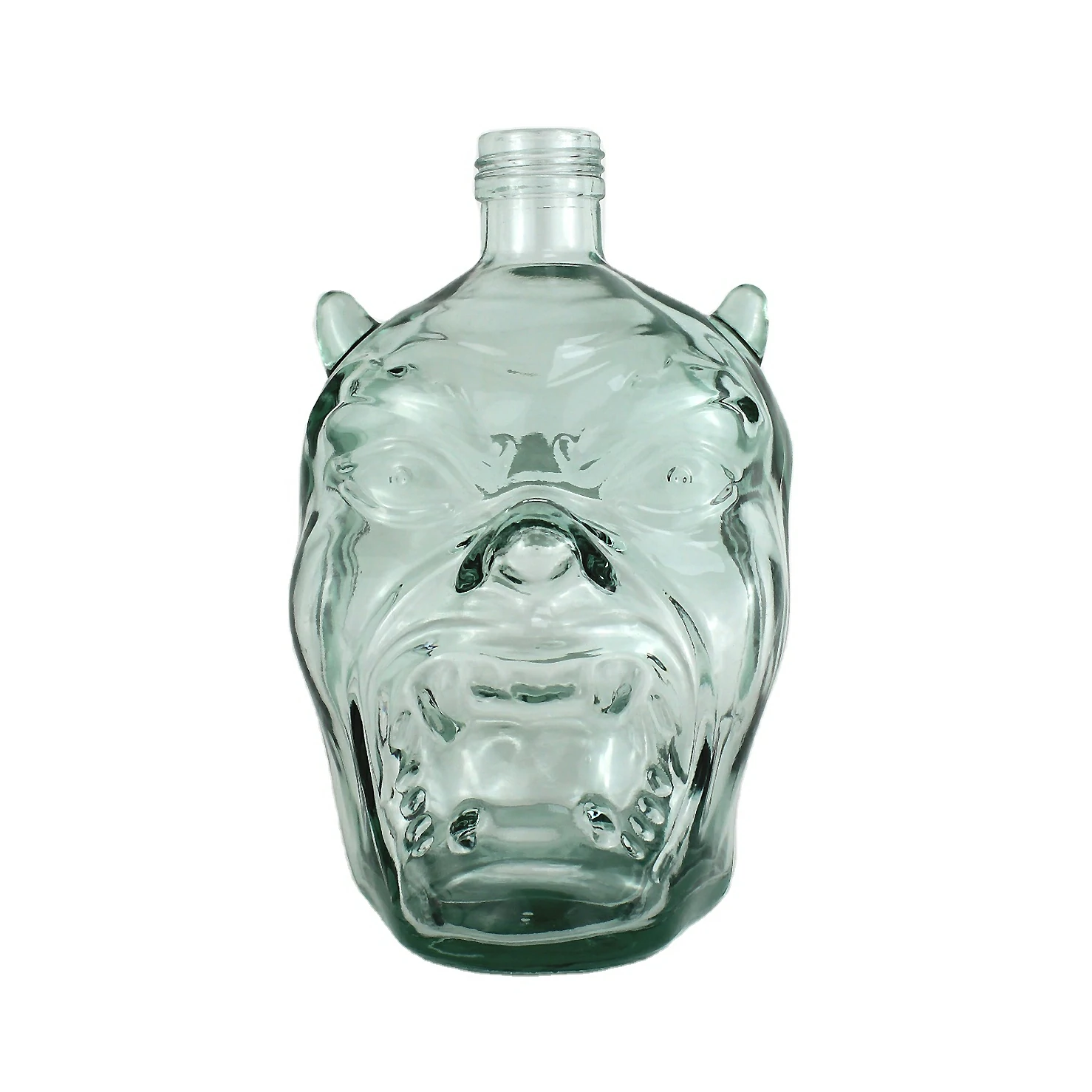 Customized Unique Demon Head Shape Green Glass Liquor Bottle 700ml