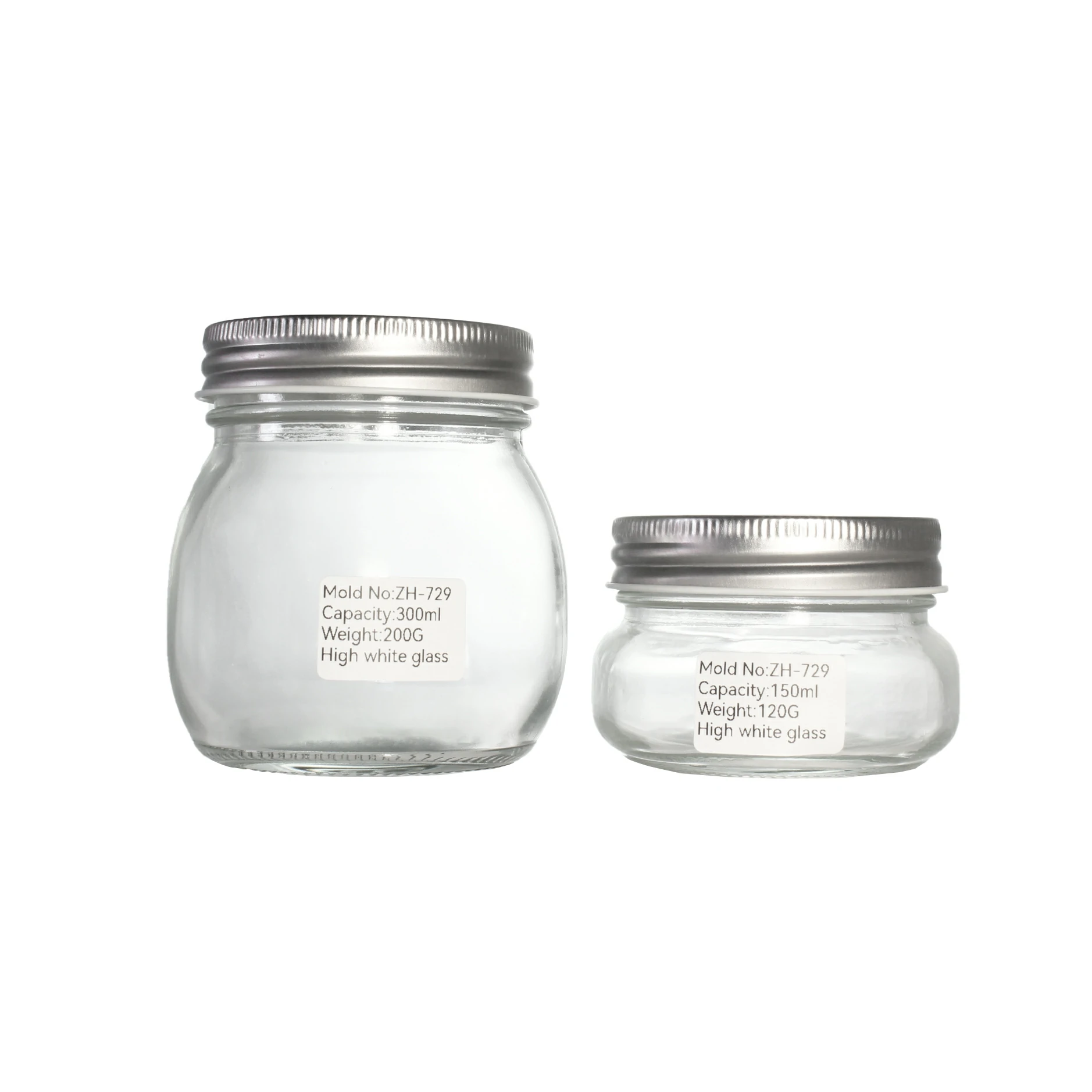 Glass Canning Jar with Silver Metal Lid For Kimchi Jam Honey