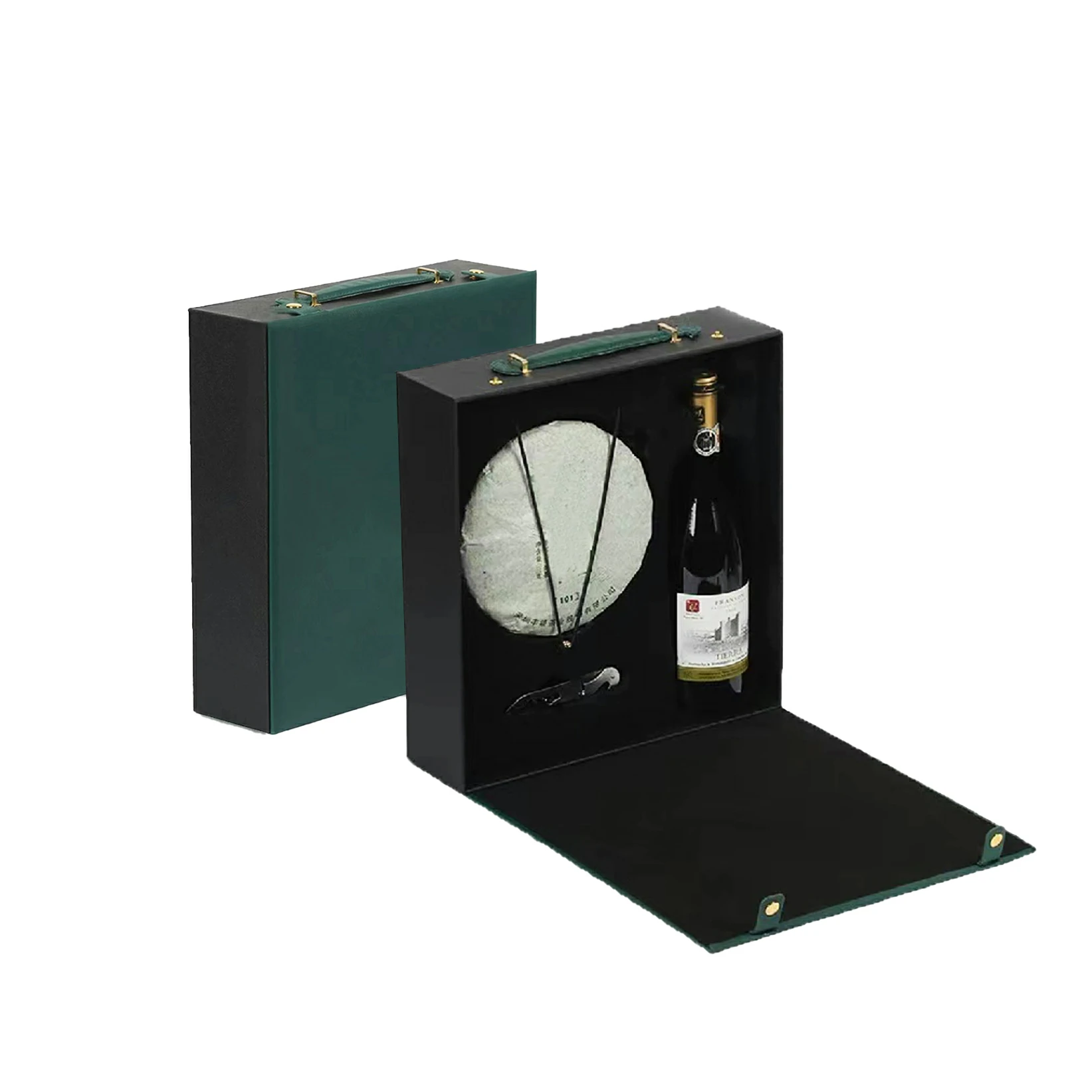 Premium Green Leather Wine Storage Portable Box With Handle