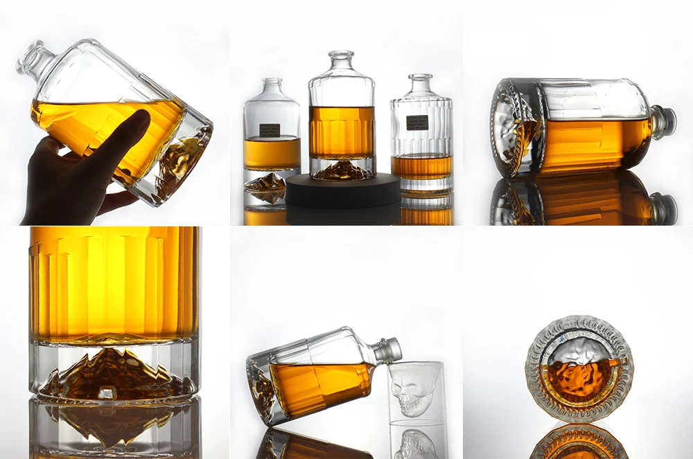 Volcanic Bottom Crystal Flint Glass Whisky Vodka Glass Bottle 500ml