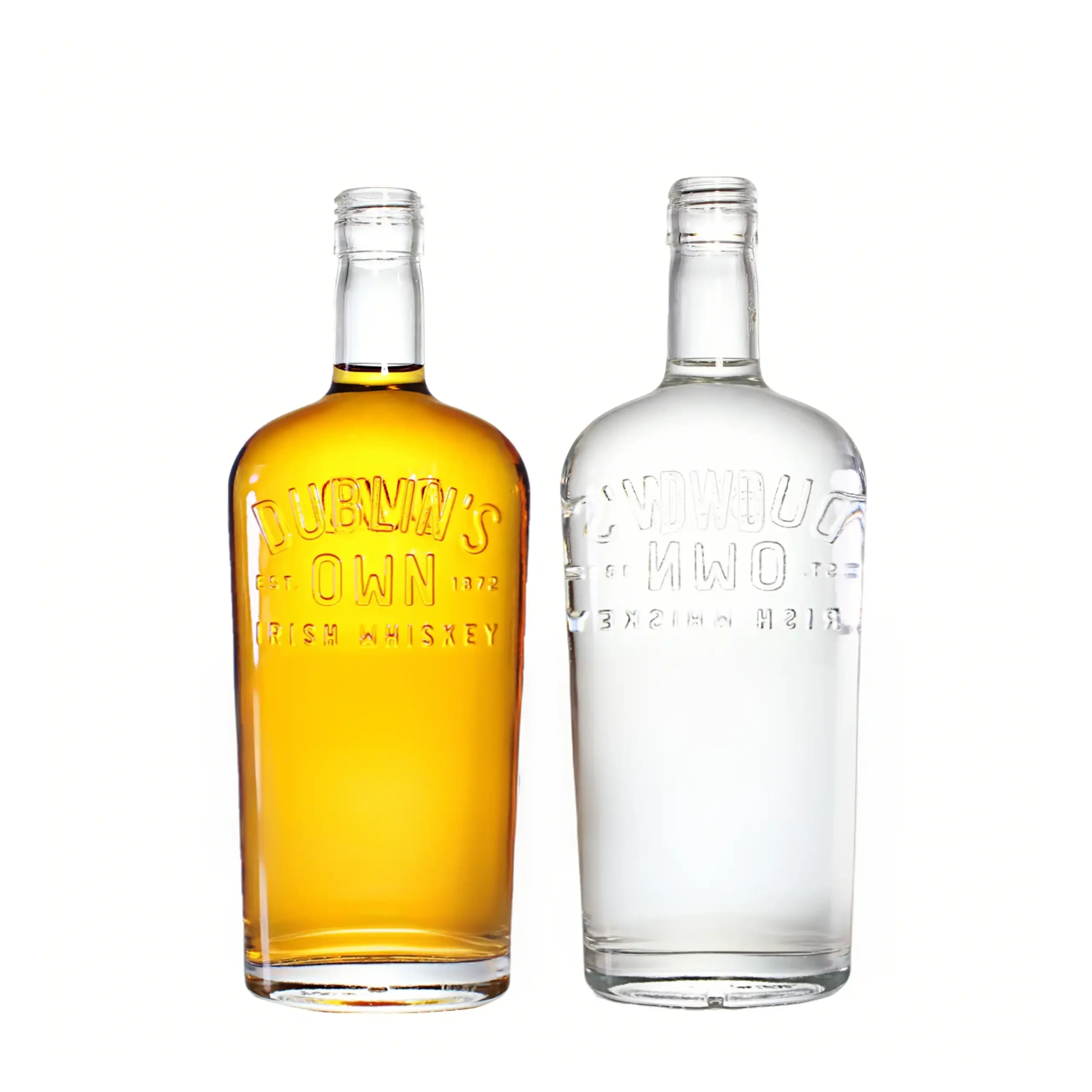 Elegant Flat Whisky Bottle Packaging With Engraved Logo 700ml
