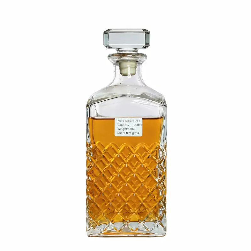 Luxury Diamond Cut Liquor Glass Bottle Whisky Decanter With Glass Stopper 1000ml (1) Luxury Diamond Cut Liquor Glass Bottle Whisky Decanter With Glass Stopper 1000ml