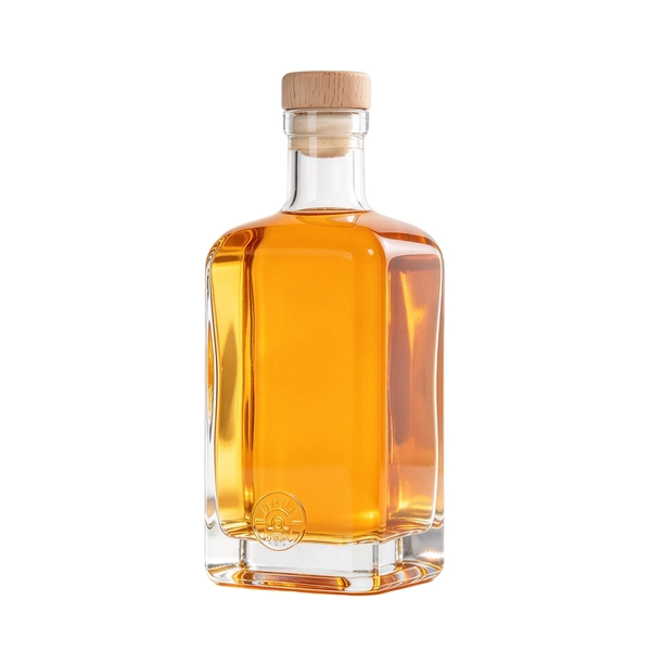 Bar Top Cork Square Whisky Glass Bottle With Embossed Logo 750ml