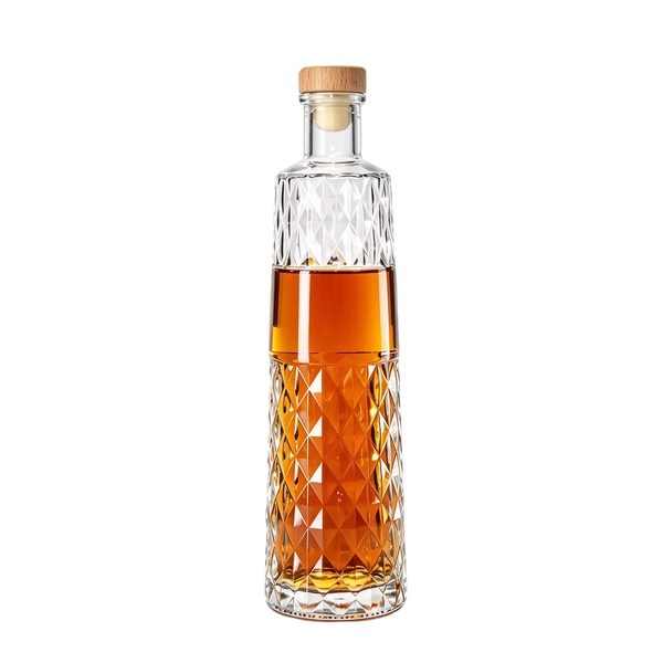 Bohemian Style Diamond Shaped Whiskey Decanter Glass Bottle With Cork 750ml