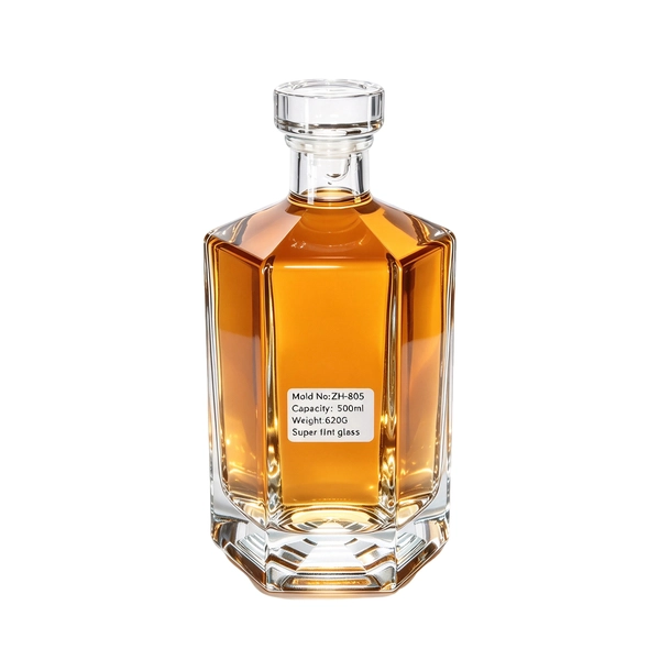 Hexagon Shape Glass Spirits Whisky Cognac Brandy Bottle 500ml