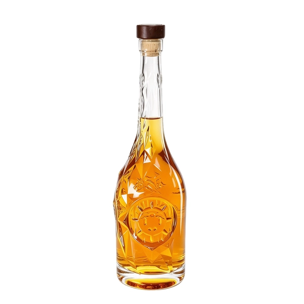 Long Neck Engraving Brandy Tequila Glass Bottle With Cork 700ml